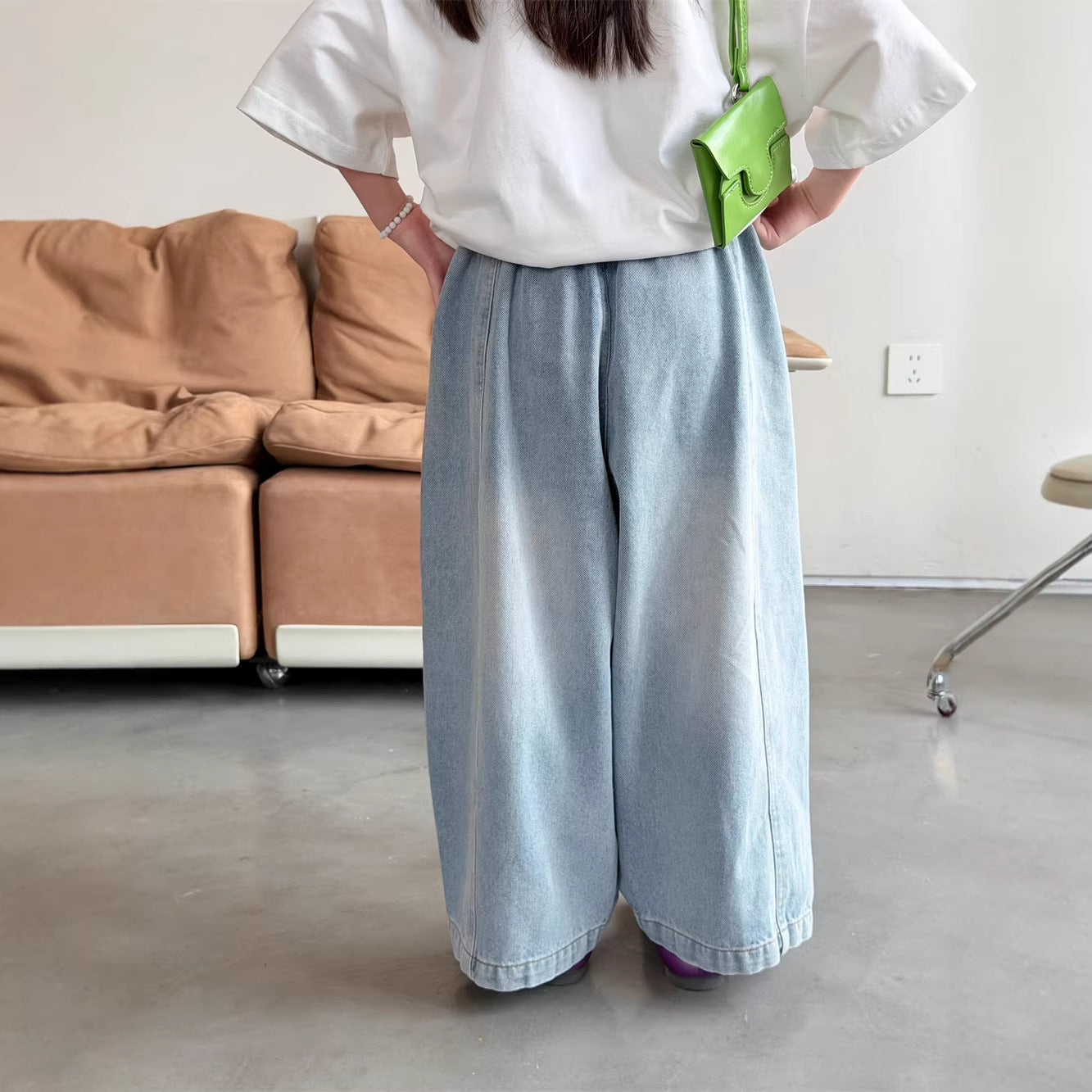 【90-150cm】韓版貓須寬鬆牛仔褲