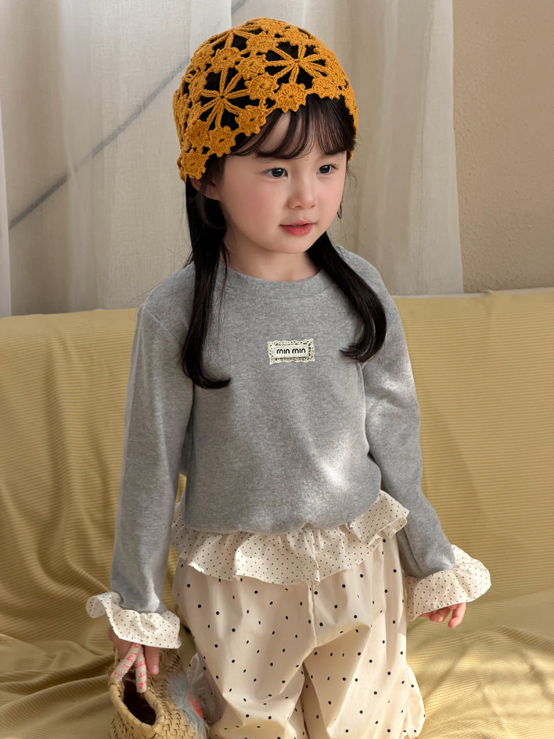 【90-140cm】一波點拼荷葉邊打底衫