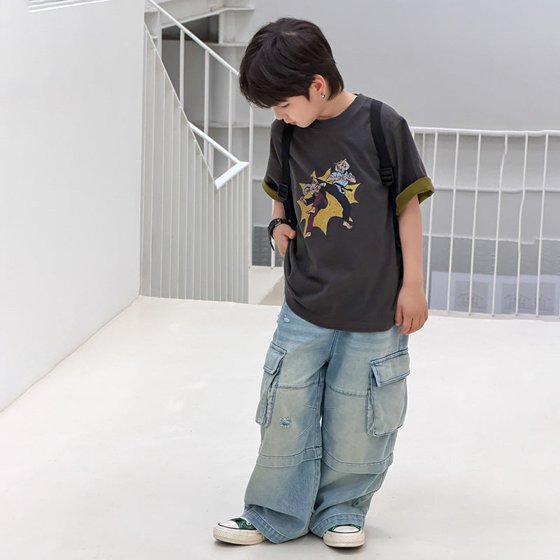 【100-170cm】(3色)全棉時髦雙色織卡通T