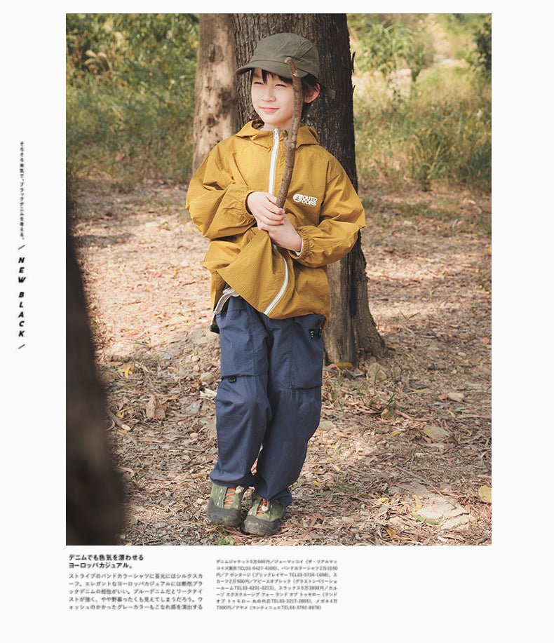 【100-160 cm】大口袋工裝褲復古直筒褲