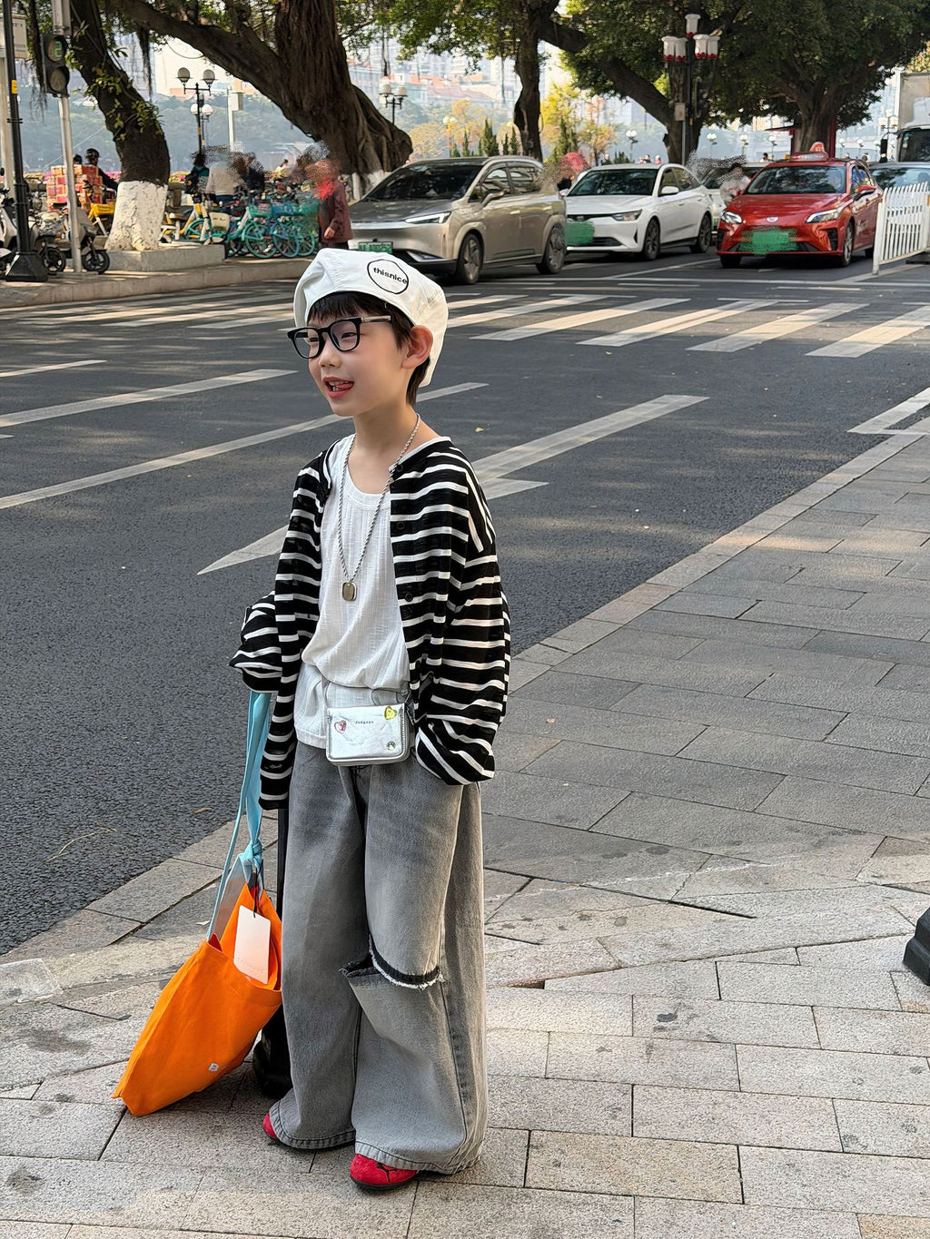 【90-160cm】韓版休閒針織防曬條紋開襟外套