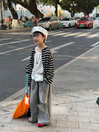 【90-160cm】韓版休閒針織防曬條紋開襟外套