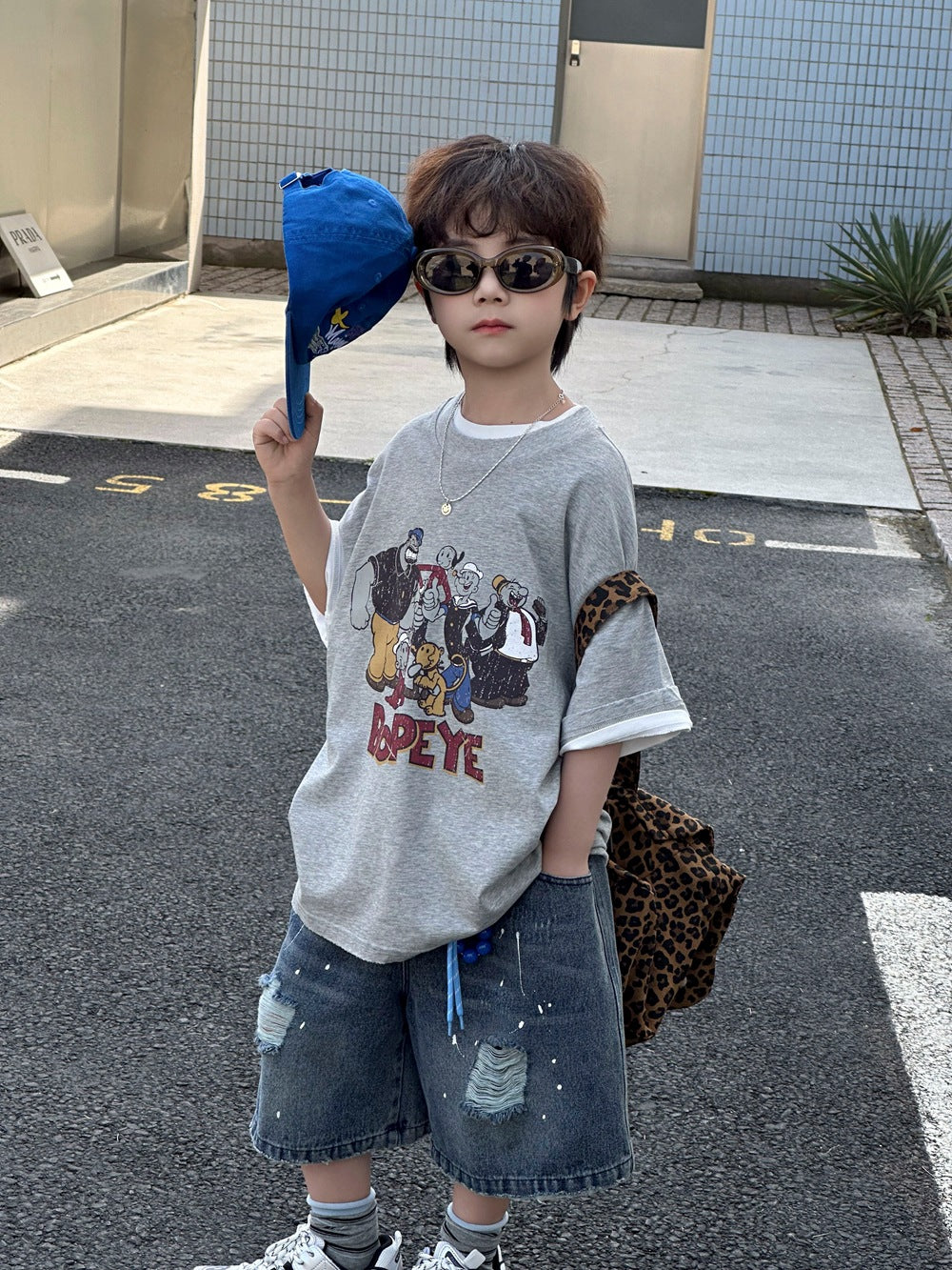 【100-160cm】大力水手卜派卡通印花短袖