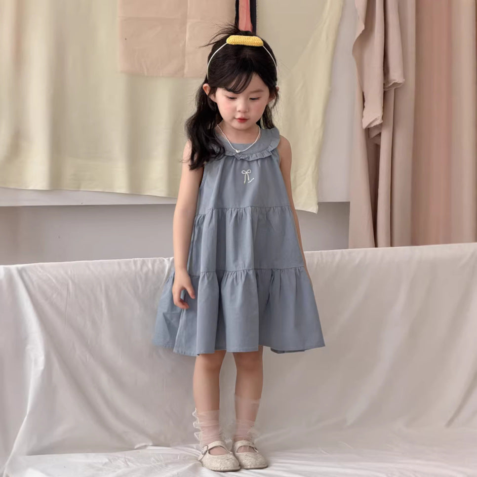 【90-140cm】韓版花邊領背心裙