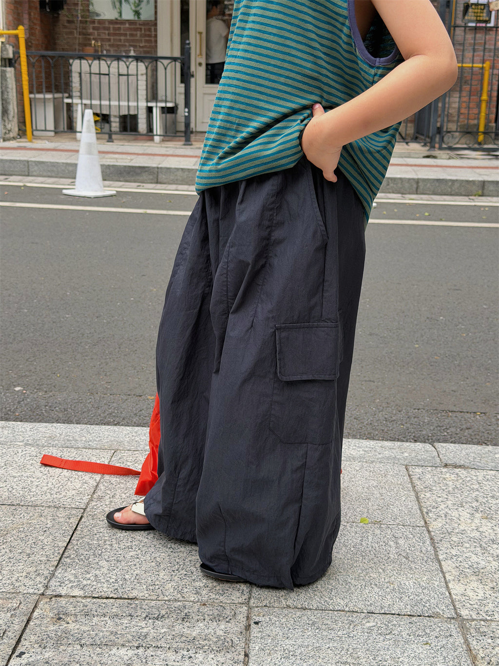 【100-160cm】韓版大口袋休閒闊腿褲