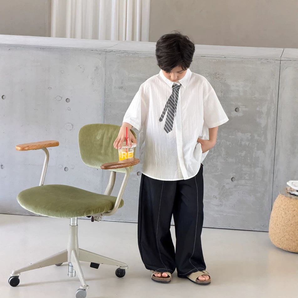 【100-170cm】韓版輕薄明線牛仔直筒褲