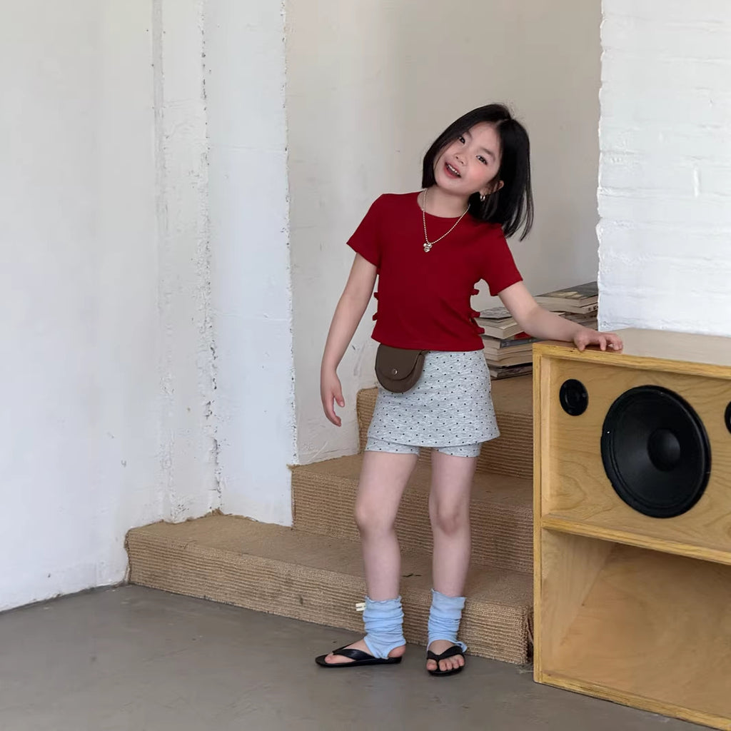 【120-160cm】韓版甜美側邊蝴蝶結短T