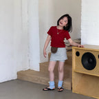 【120-160cm】韓版甜美側邊蝴蝶結短T