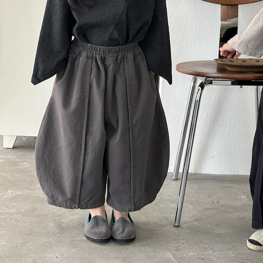 【80-140cm】淨色棉布寬鬆九分彎刀褲