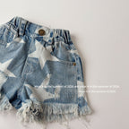 【90-150cm】毛邊破洞五角星熱褲