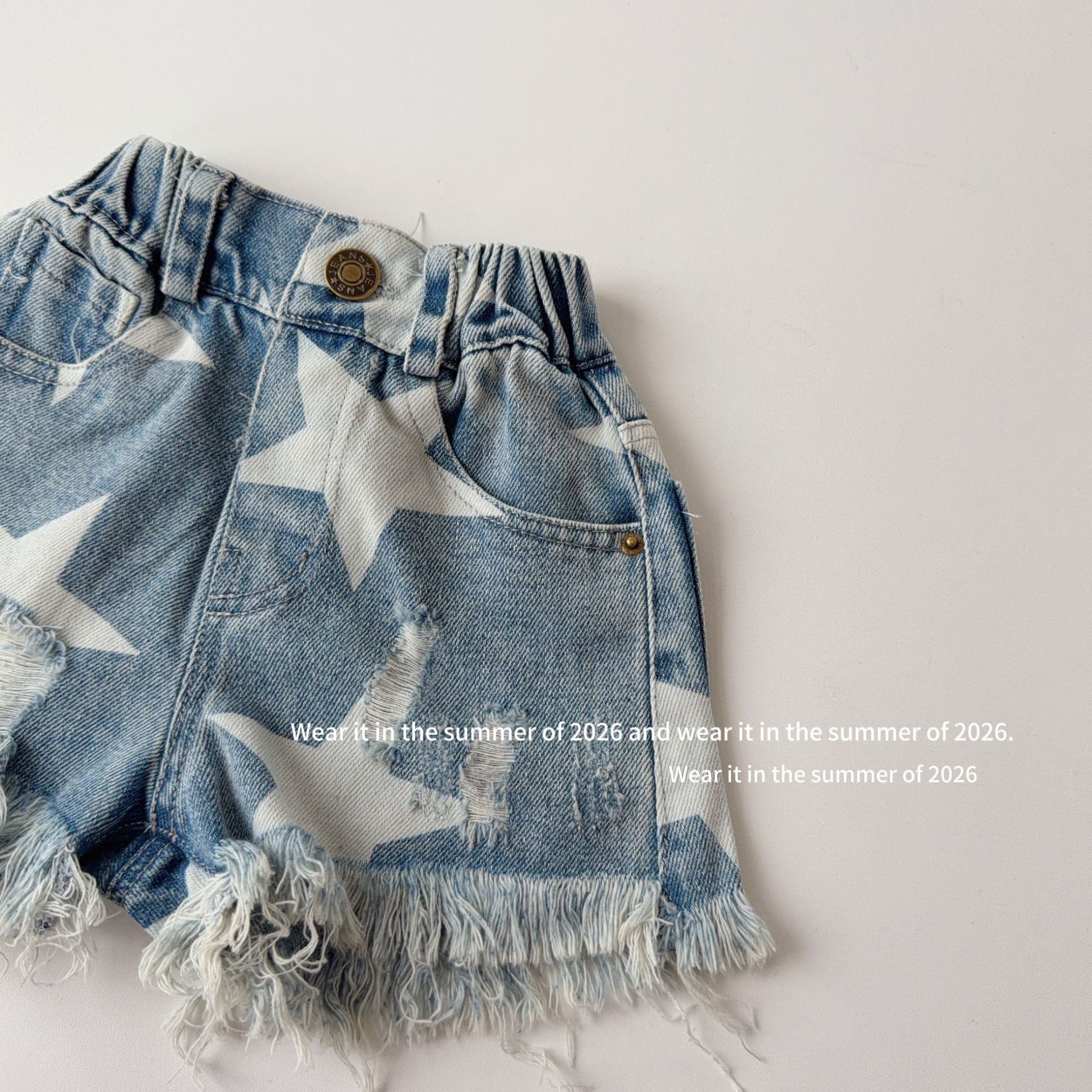 【90-150cm】毛邊破洞五角星熱褲