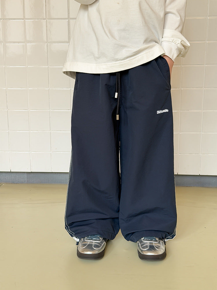 【100-170cm】字母拼接撞色可束腳運動褲