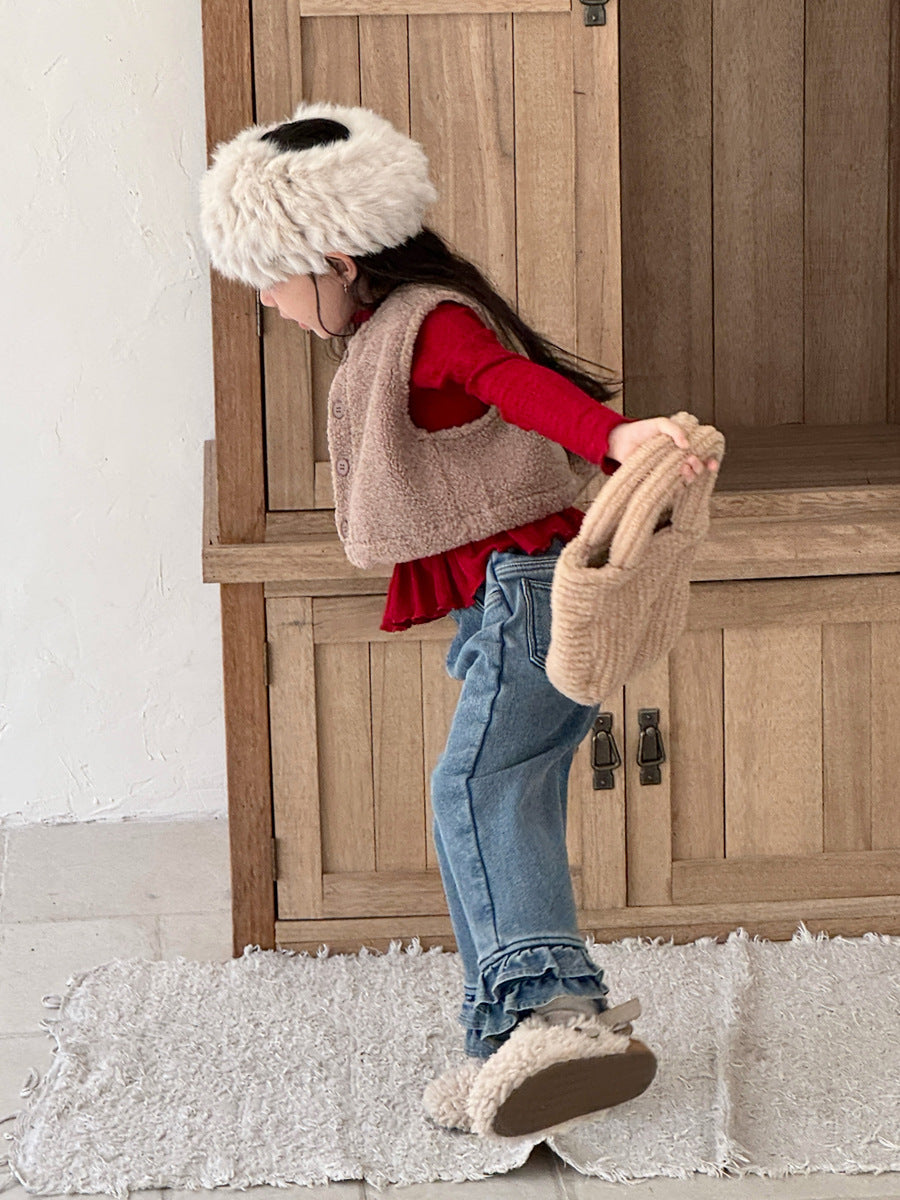 【現貨 110cm】【加絨】花邊褲腳直筒褲