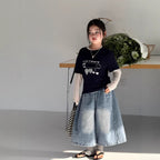 【120-160cm】過膝七分牛仔褲