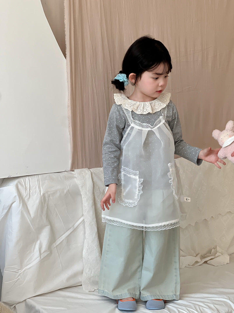 【90-140cm】蕾絲網紗連身裙 |花邊罩衫吊帶裙外穿上衣