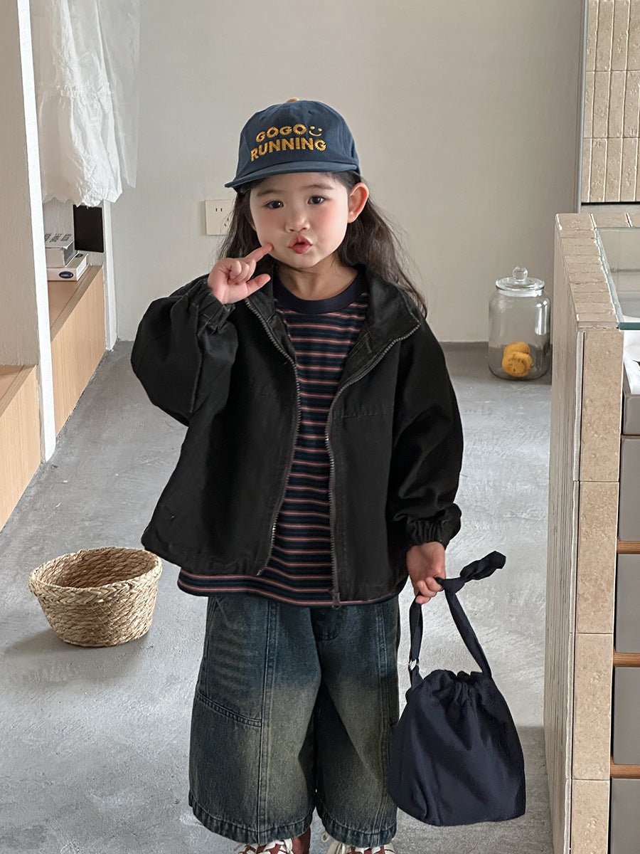 【80-140cm】做舊復古工裝短版夾克