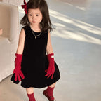 【90-140cm】小眾不規則下擺背心絲絨裙