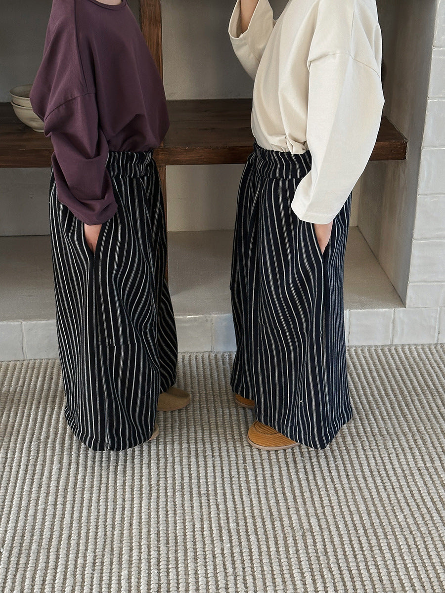 【80-140cm】豎條紋復古闊腿褲