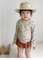 【80-130cm】UPF50+碎花長袖防曬泳衣套裝(贈泳帽)