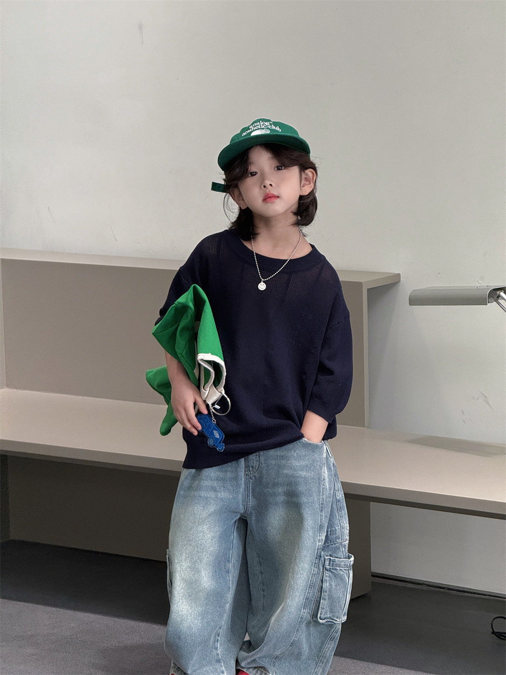 【100-160cm】韓系休閒彎刀牛仔褲