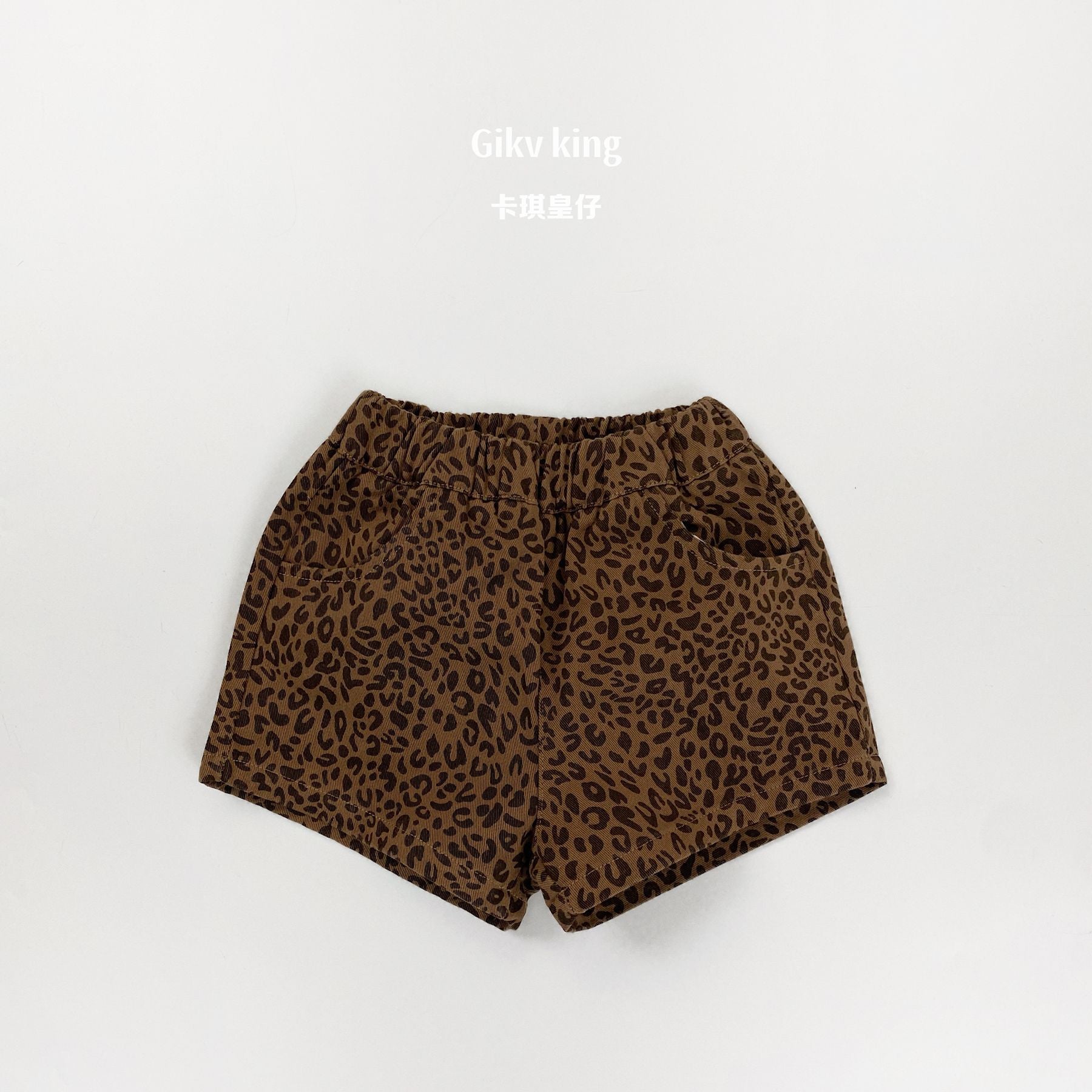 【80-130cm】時髦豹紋薄款三分褲