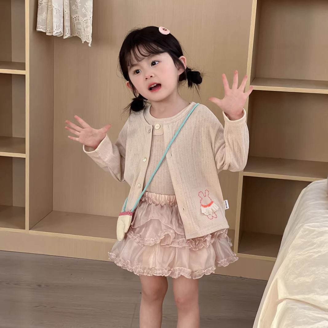 【90-140cm】透氣舒適針織開襟衫背心套裝 | 紗裙