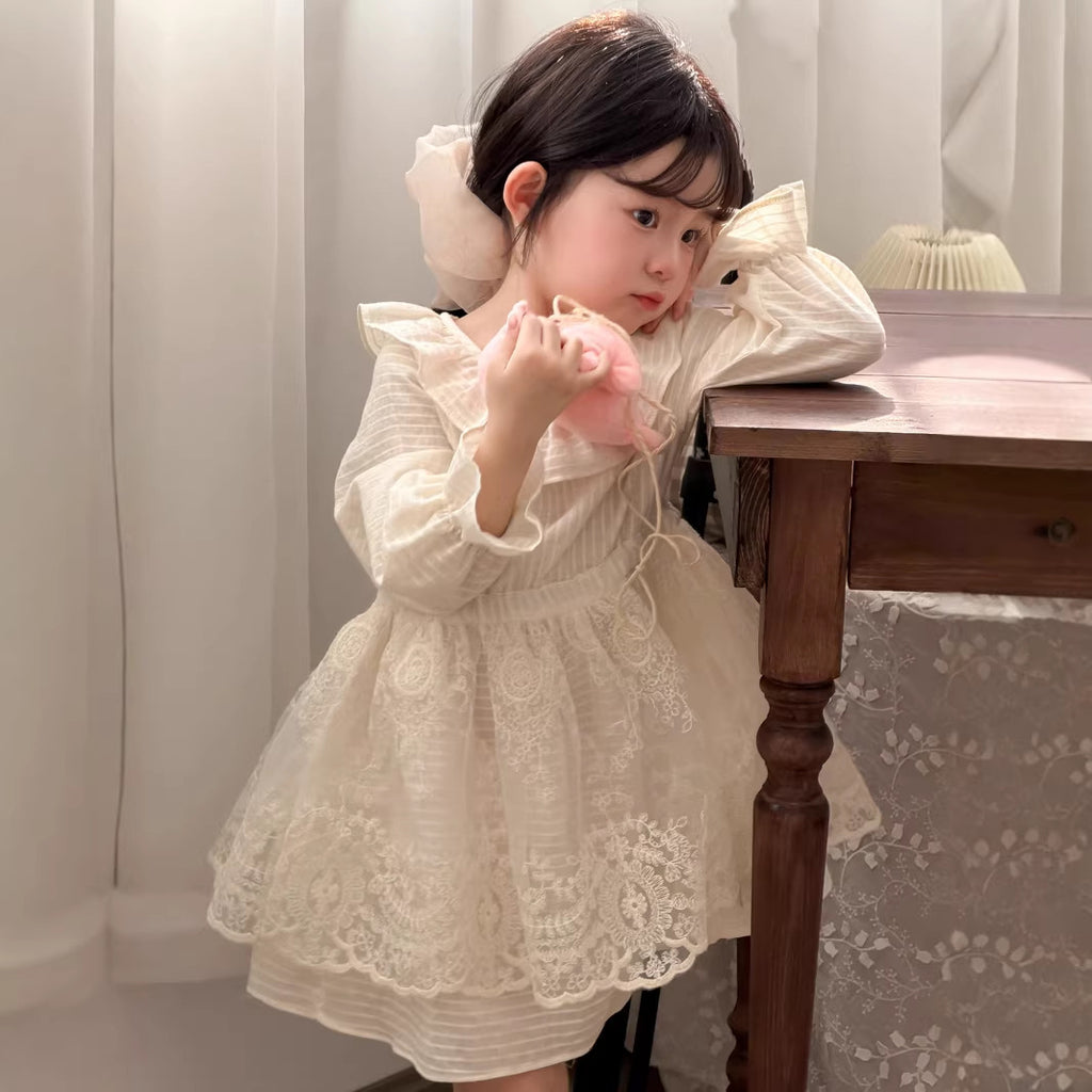 【90-140cm】拼接蕾絲連身裙