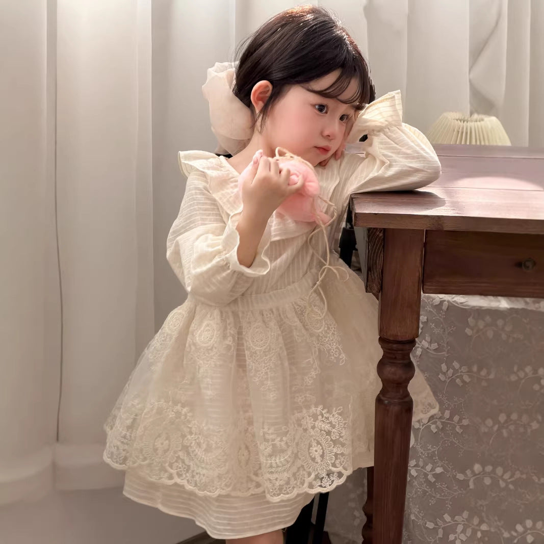 【90-140cm】拼接蕾絲連身裙