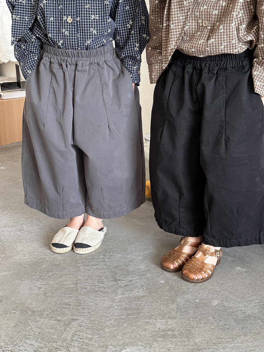 【80-140cm】簡約棉布寬鬆八分直筒褲