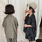 【80-140cm】天絲牛仔短袖襯衫套裝