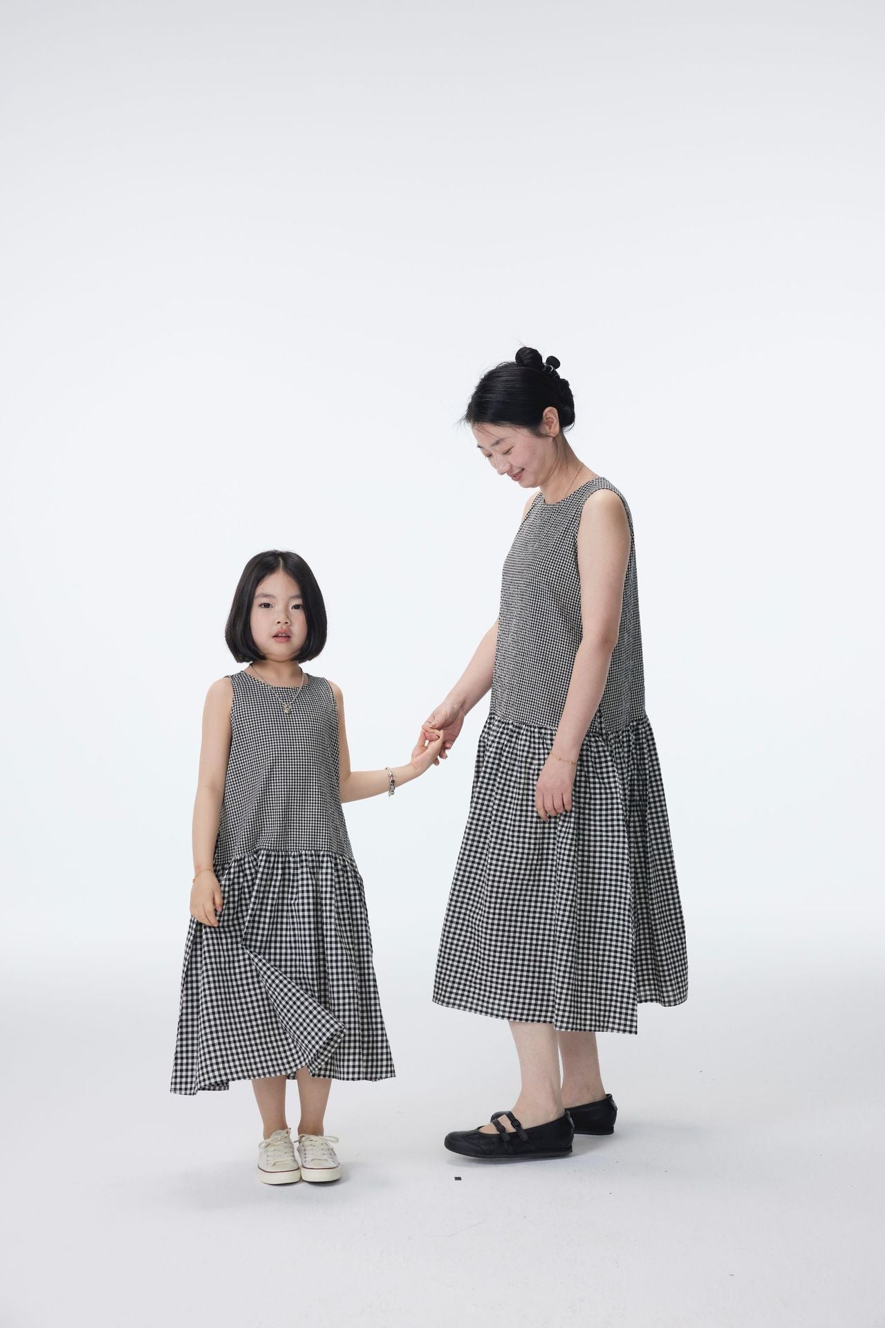 【90-150cm / M.L】【親子裝】日系大小格子拼接無袖連身裙
