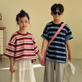 【100-160cm】寬條紋寬鬆圓領上衣