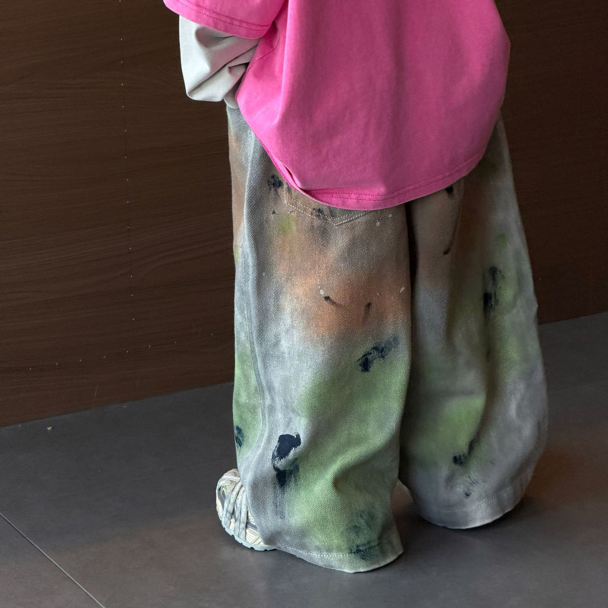 【90-160cm】彩色噴染牛仔闊腿褲