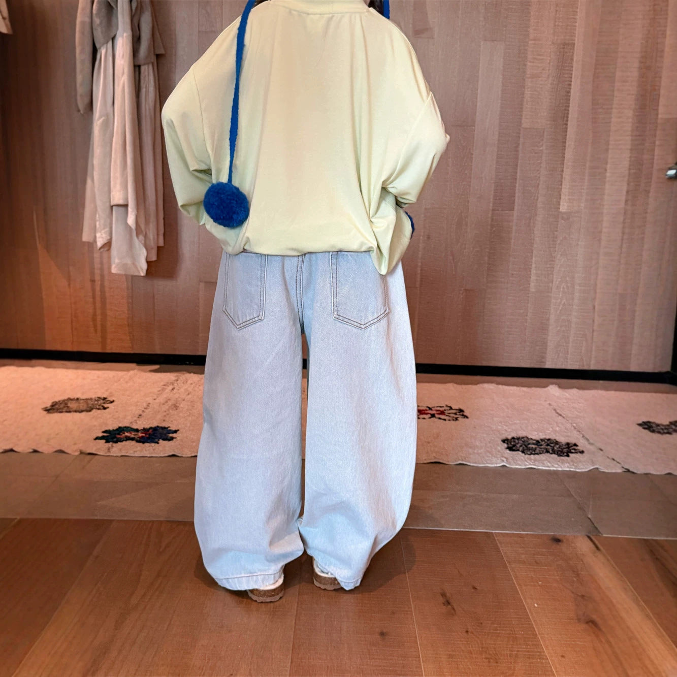 【90-160cm】淺藍色休閒牛仔長褲