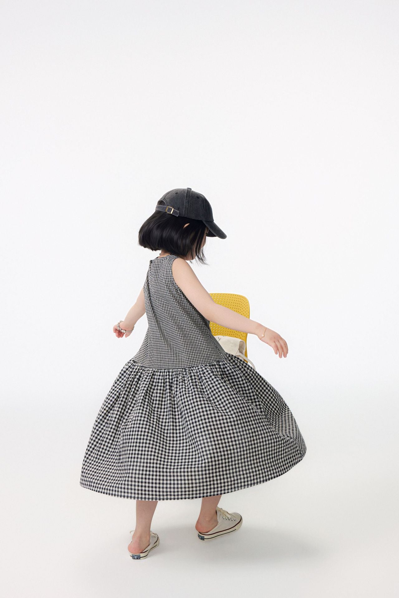 【90-150cm / M.L】【親子裝】日系大小格子拼接無袖連身裙