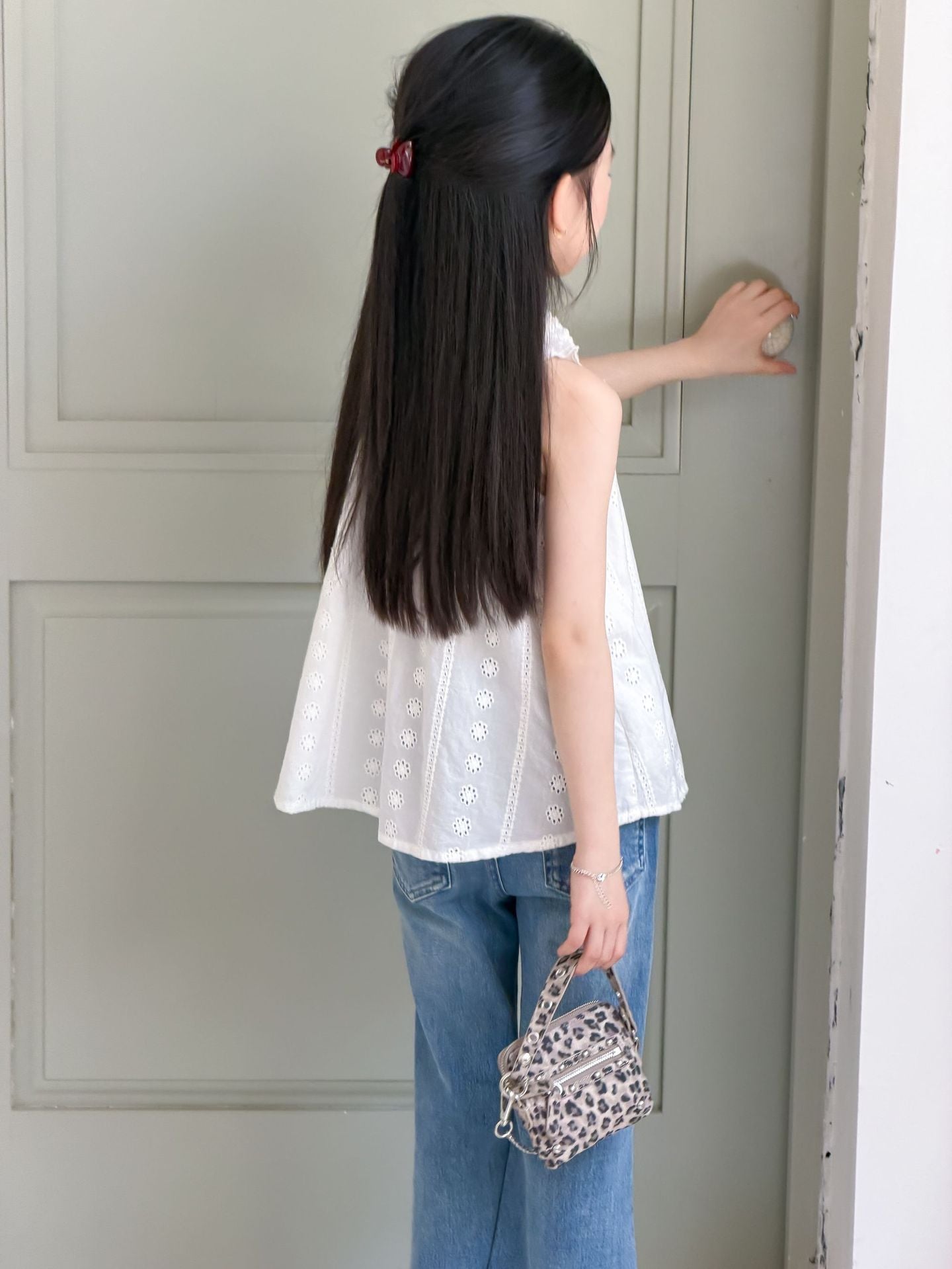 【100-170cm】蕾絲花邊掛脖提花背心