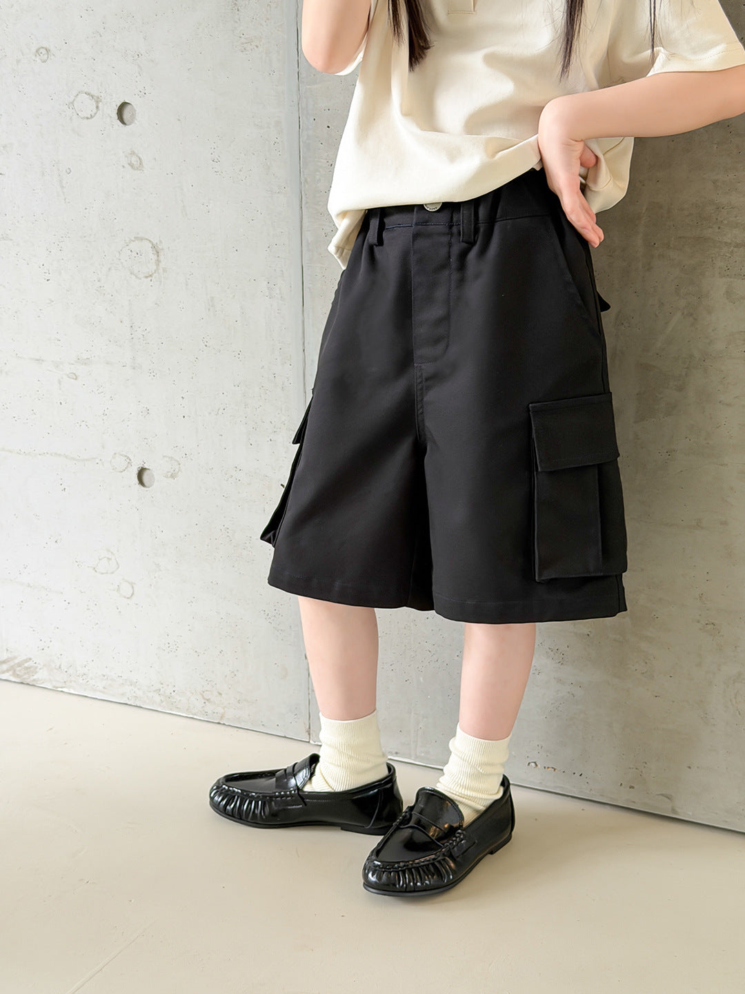 【100-170cm】休閒寬鬆工裝口袋五分褲