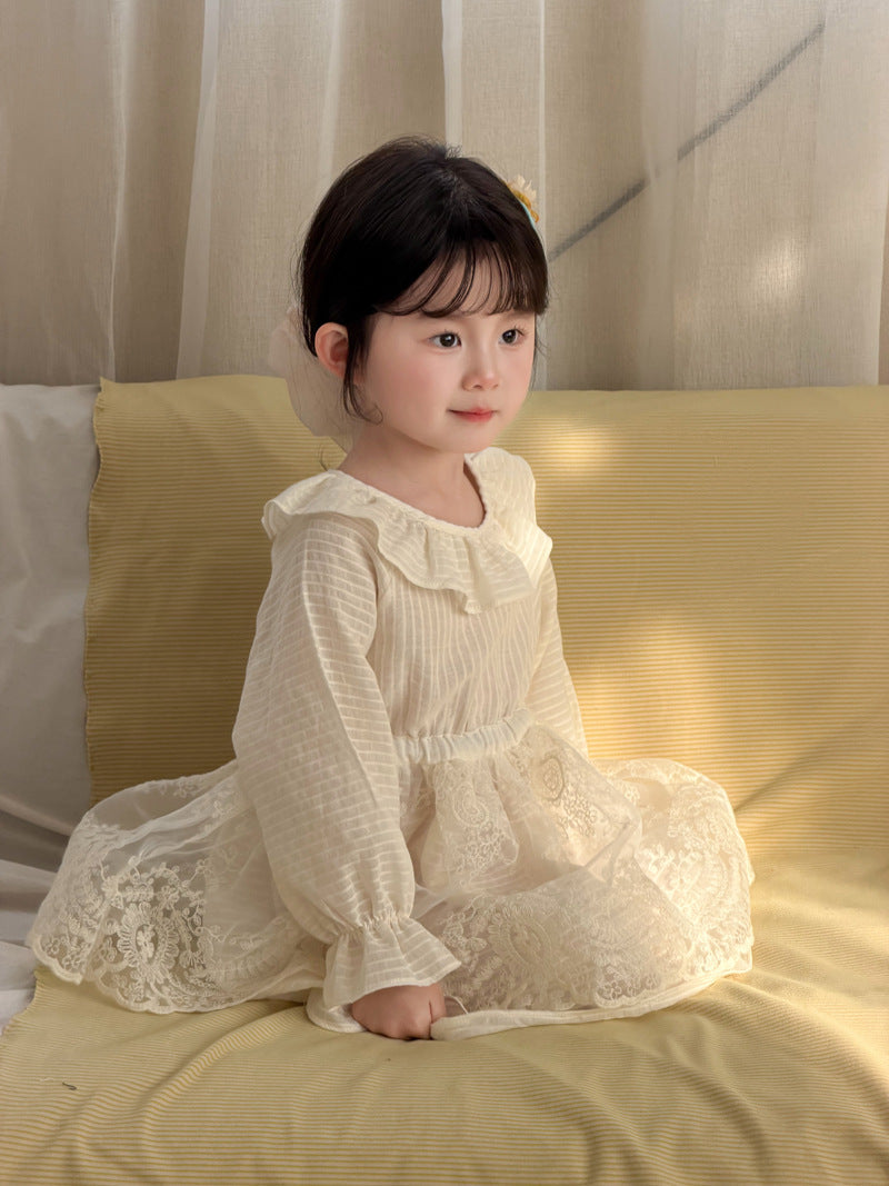 【90-140cm】拼接蕾絲連身裙