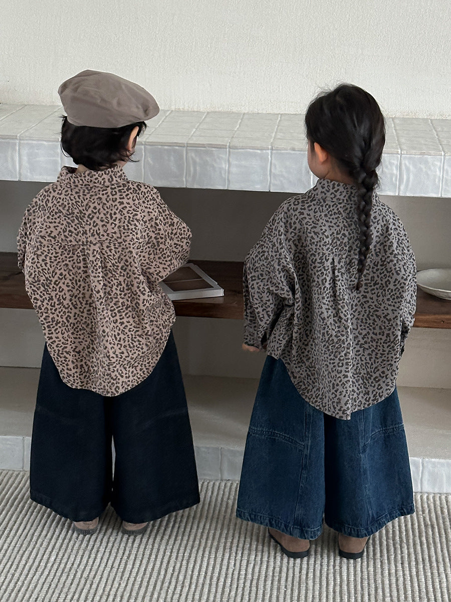 【80-140cm】復古港風豹紋襯衫