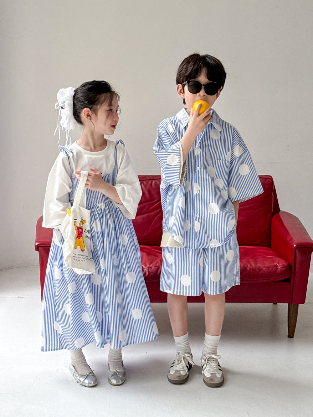 【90-150cm】韓版圓點豎條連身裙 | 套裝