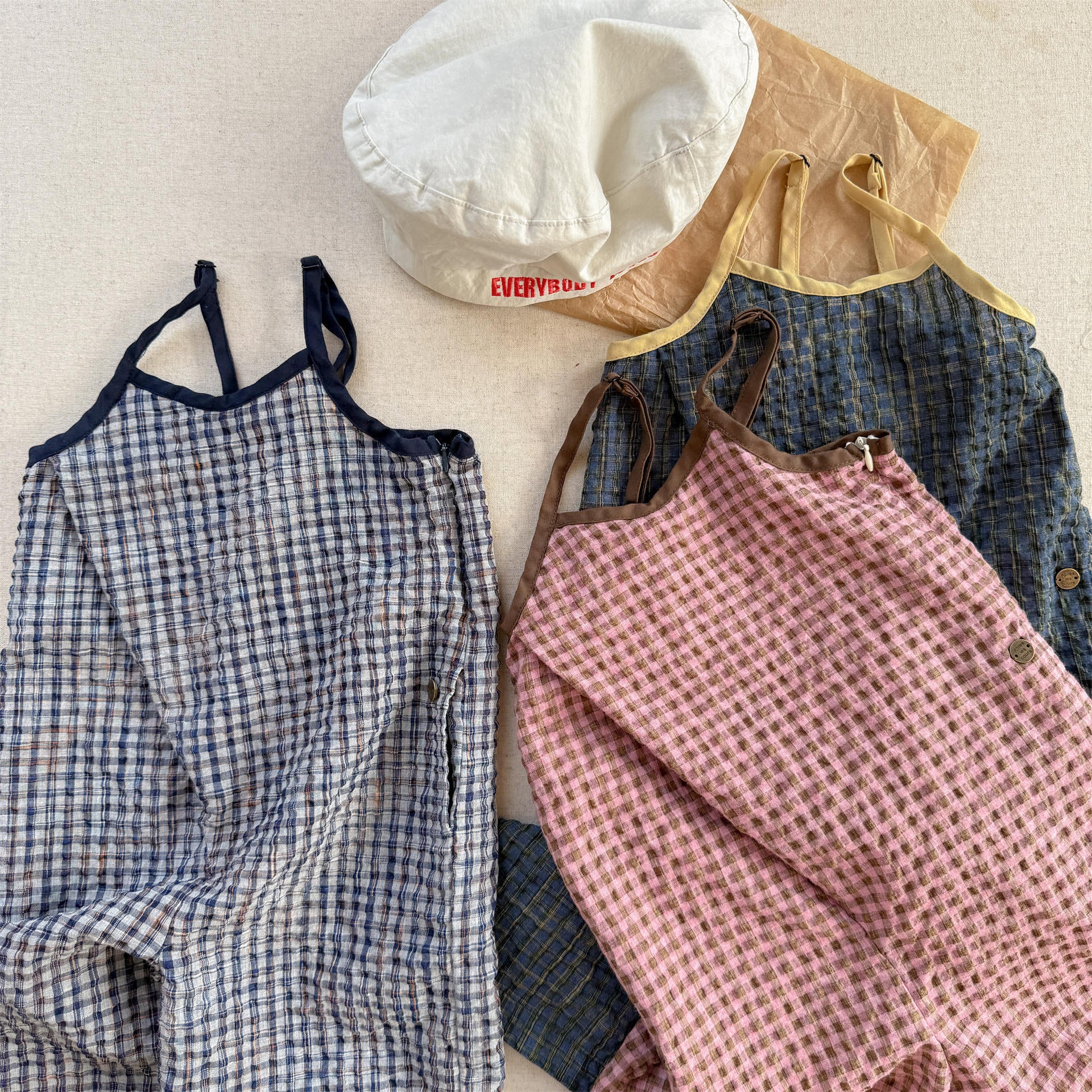 【80-130cm】(3色)格子闊腿吊帶褲