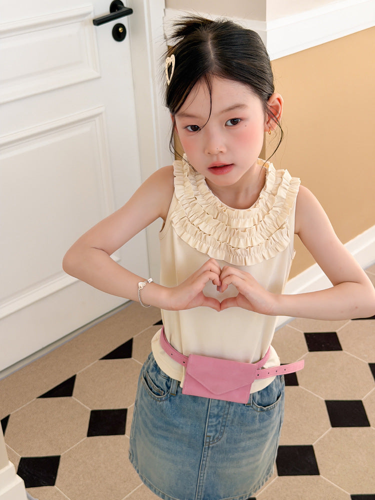 【100-170cm】親膚法式多層木耳邊甜妹背心