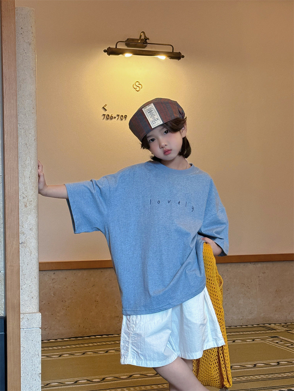 【100-160cm】韓系後背印花休閒寬鬆T