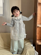 【90-140cm】蕾絲網紗連身裙 |花邊罩衫吊帶裙外穿上衣