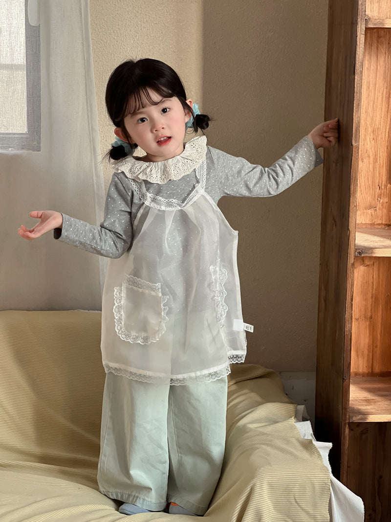 【90-140cm】蕾絲網紗連身裙 |花邊罩衫吊帶裙外穿上衣