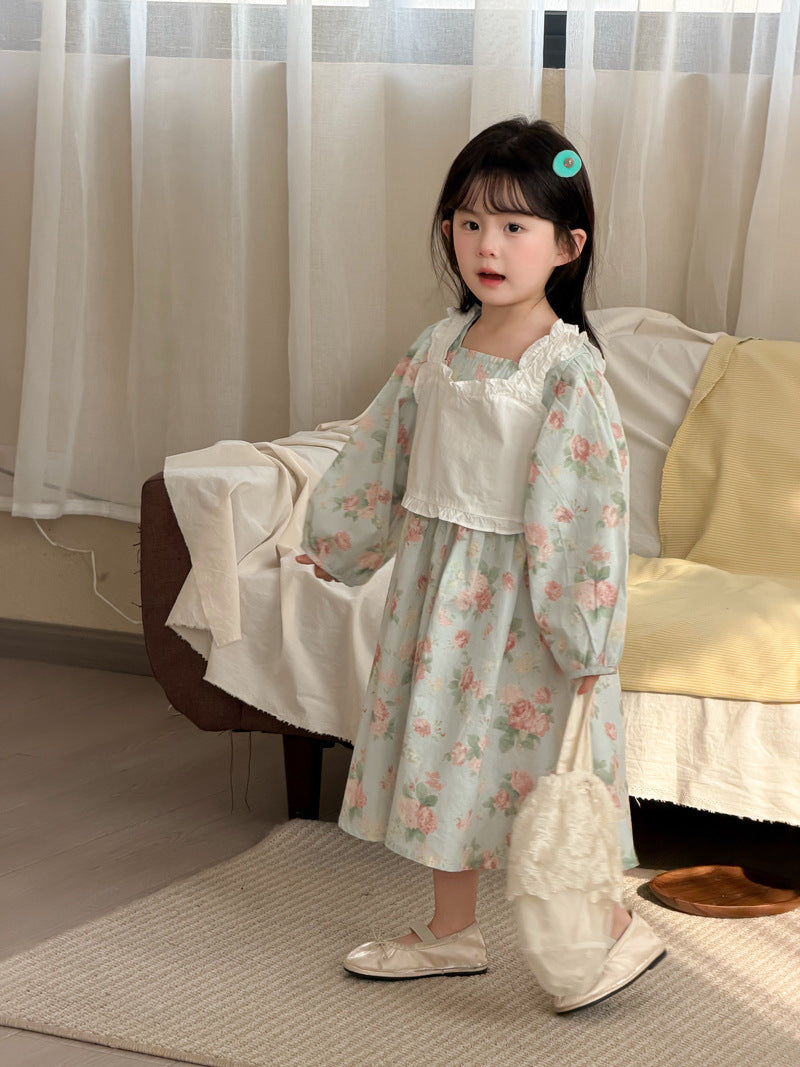 【90-140cm】罩衫吊帶棉布連身裙