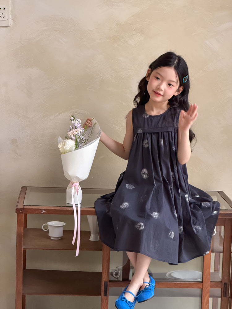 【100-170cm】手繪感印花側口袋可愛背心裙