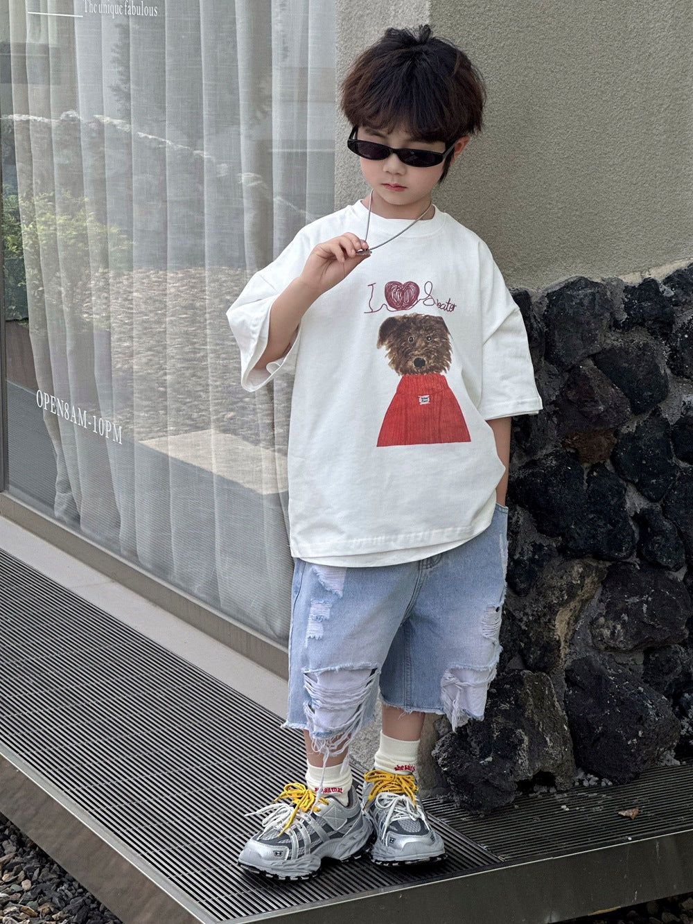 【100-160cm】狗狗數位印花短袖