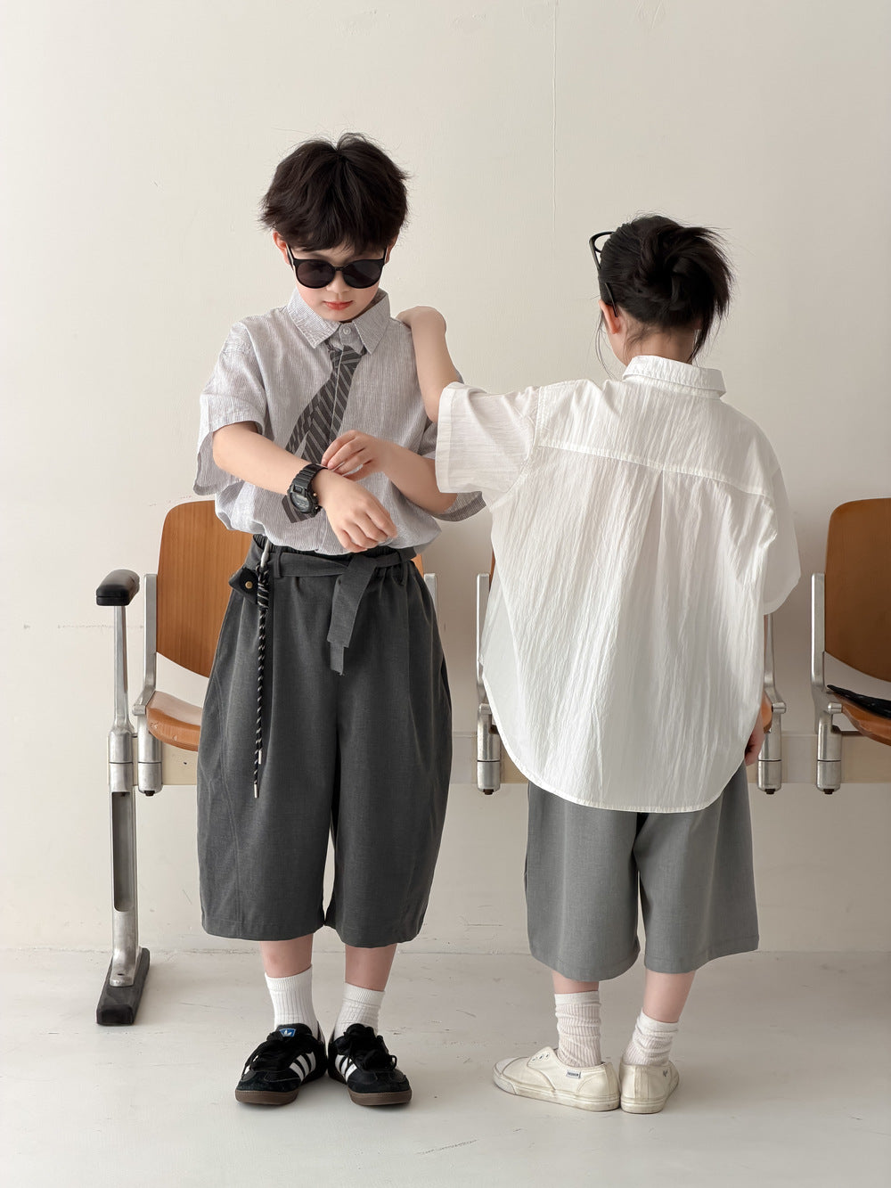【100-160cm】韓版學院風襯衫