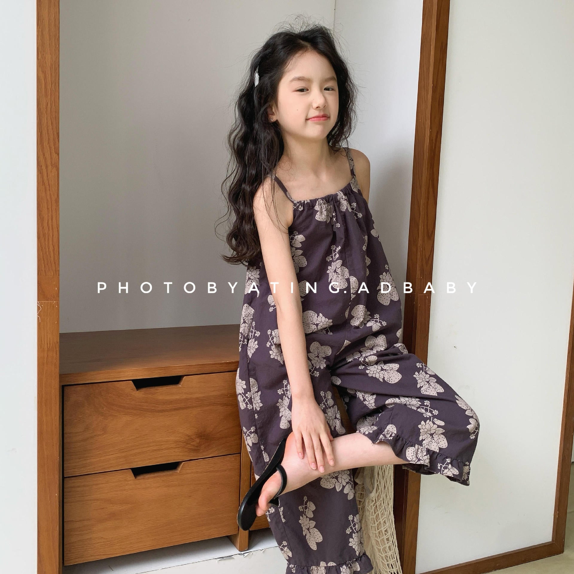 【80-130cm】2色-森系草莓吊帶連身褲